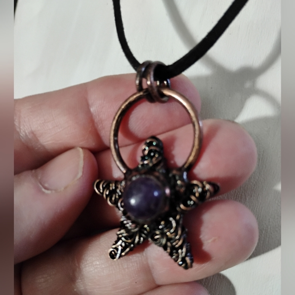 Man Woman Copper Amethyst Star Necklace